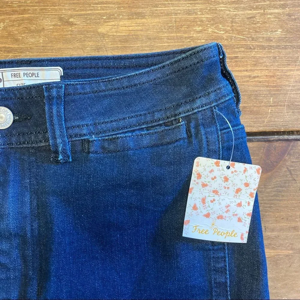 Free People Cut Off Denim Biker Shorts Size 26 NWT Dark Wash
